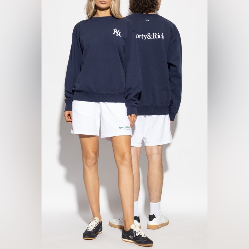 NWT Sporty & Rich Yankees Serif Crewneck Sweatshirt in Dark Navy - Picture 7 of 10